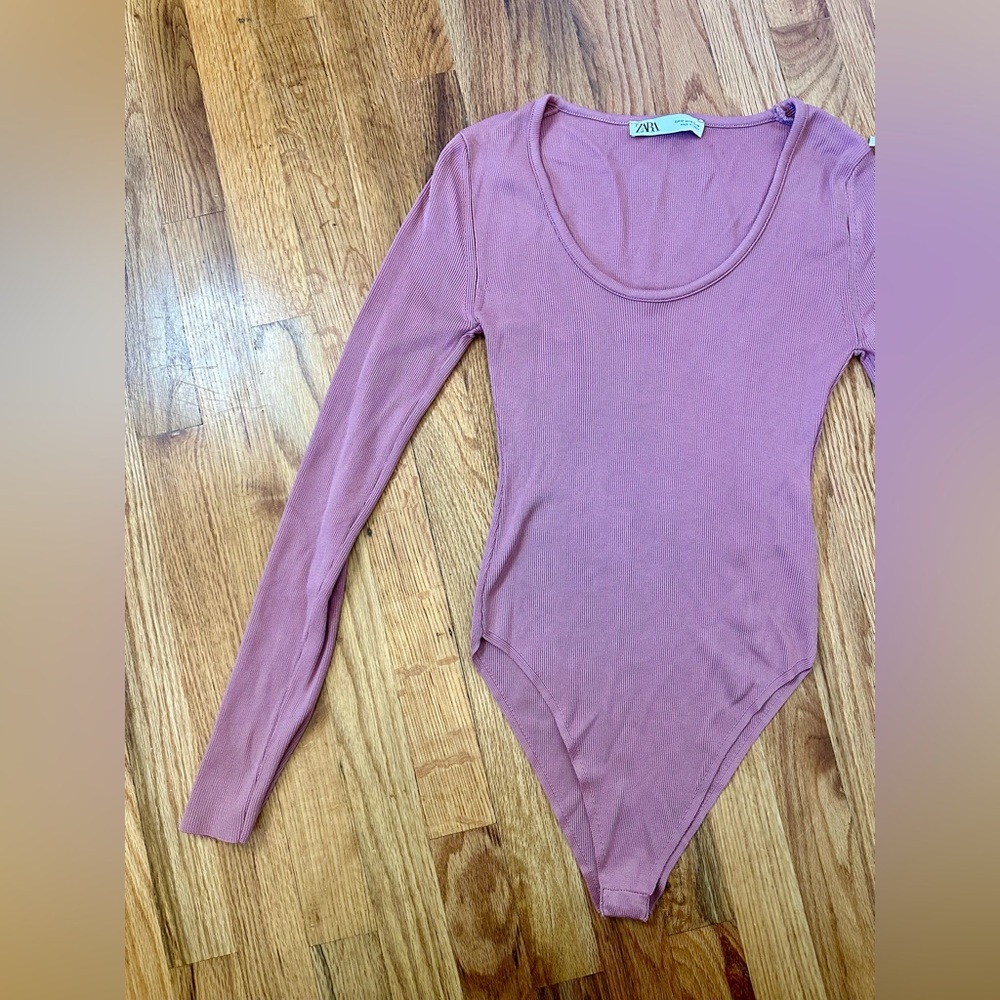 Long Sleeve Mauve Ribbed Zara Bodysuit - Picture 3 of 8